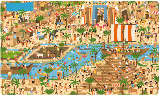 Illustration sur le thème de l'Egypte pour livre cherche et trouve géant , éditions Auzou